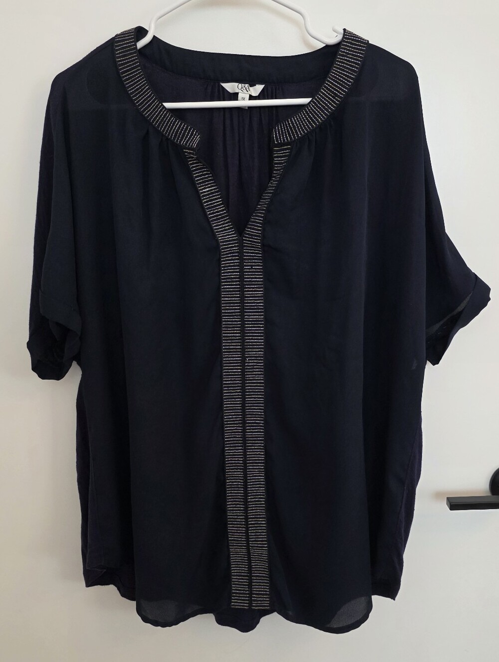 Women’s Navy Embellished V-Neck Top